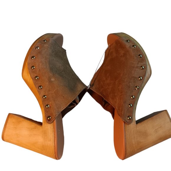 Avellini Made in Italy mules open toe block heel suede brown women clog mules 8 - Picture 6 of 9